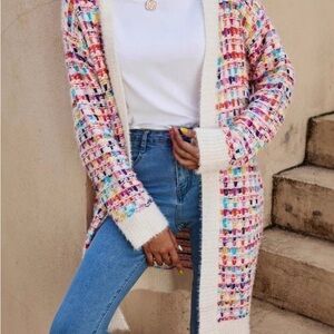 Multicolor Knit Open-Front Cardigan
